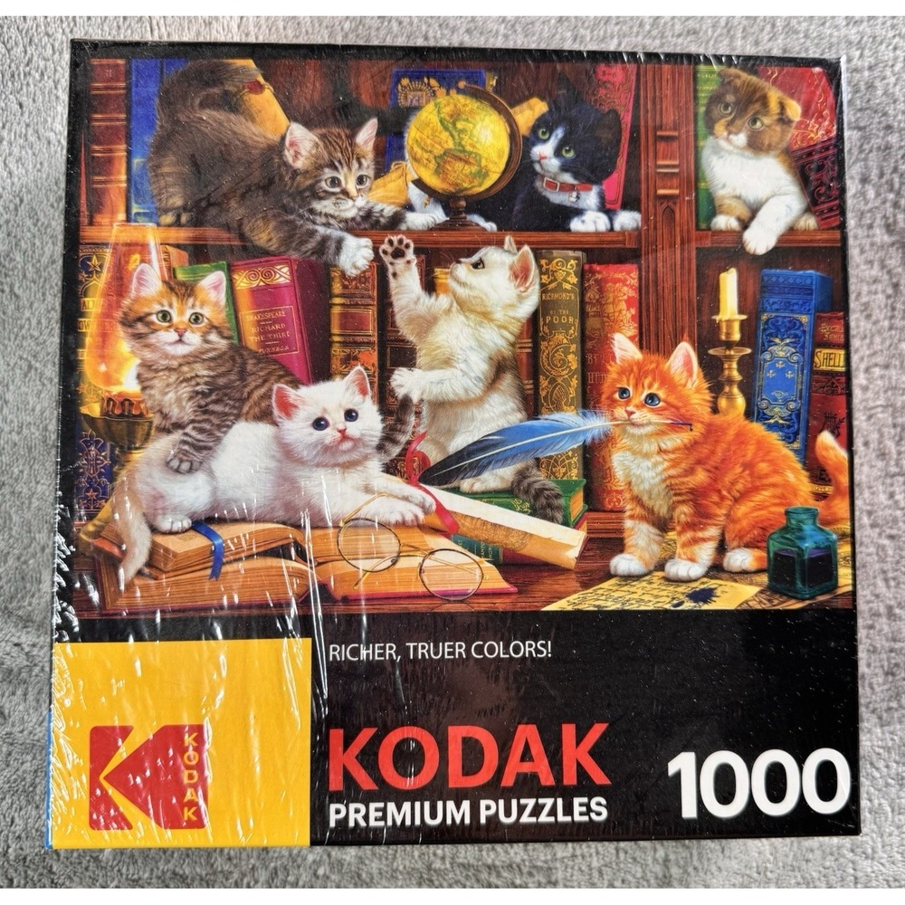 Kodak 1000 Piece Jigsaw Puzzle "Library Mischief" Cats in the Library *Sealed